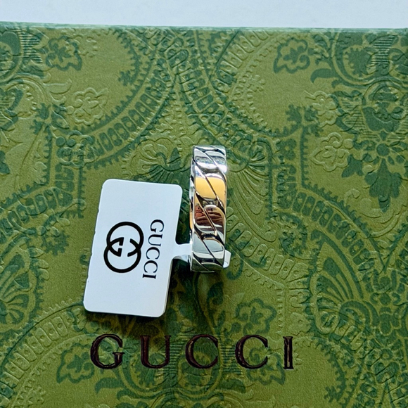 Gucci Silver Chain Ring - Interlocking G, Unisex, Size 10 - Picture 3 of 7